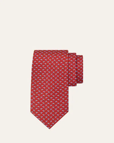 Ferragamo Hummingbird Print Silk Tie In Red