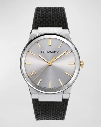 Ferragamo Men's Infinity Sapphire Rubber-strap Watch, 41mm In Brown