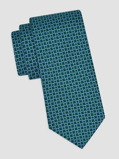 Ferragamo Men's Interlocking Gancini Silk Tie In Verde