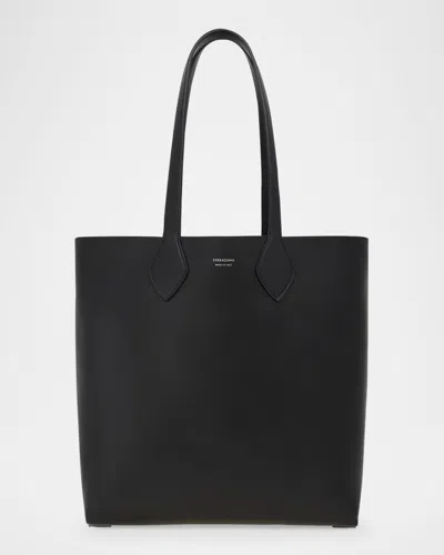 Ferragamo Men's Items Reversible Calfskin Tote Bag In Nero/nero Grigio