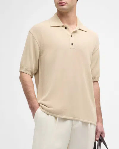 Ferragamo Men's Knit Polo Shirt In Bone