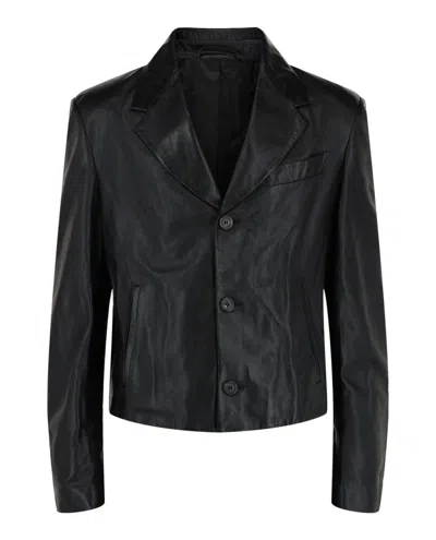 FERRAGAMO MEN'S LEATHER BLAZER IN BLACK