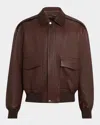 Ferragamo Men's Leather Blouson Jacket In Brown