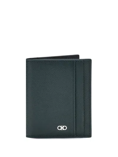 Ferragamo Men Leather Card Holder In Blue