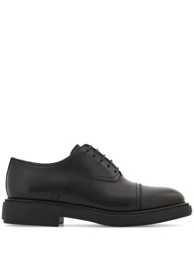 Ferragamo Lace-up Balmoral Calfskin Cap Toe Shoes In Black