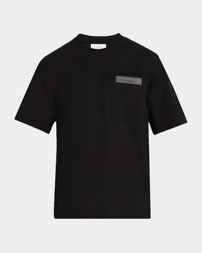 Ferragamo Men's Leather-patch Pocket T-shirt In Black