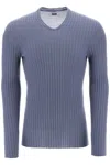Ferragamo Ribbed-knit Sweater In Light Blue