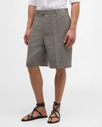 Ferragamo Men's Linen-blend Shorts In Ash Grey