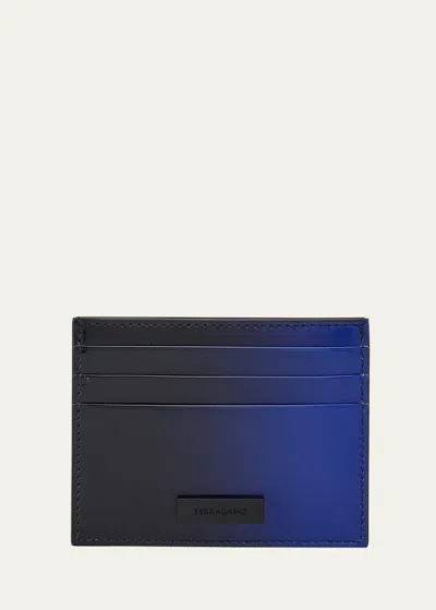 Ferragamo Men's Lingotto Degrade Leather Card Case In Lapis