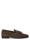 Ferragamo Almond Toe Suede Finish Tassel Loafers In Brown
