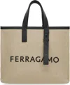 Ferragamo Logo-embossed Leather Tote Bag In Beige