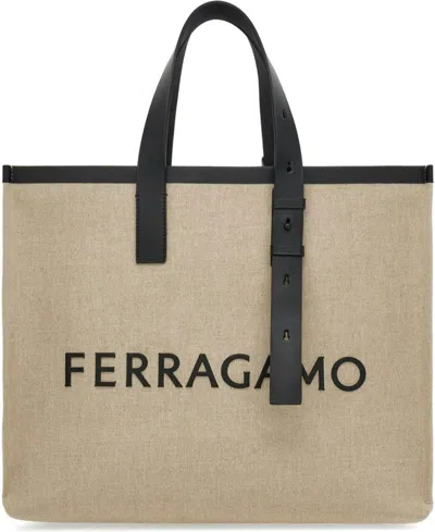 Ferragamo Men's Logo Canvas Tote In Beige