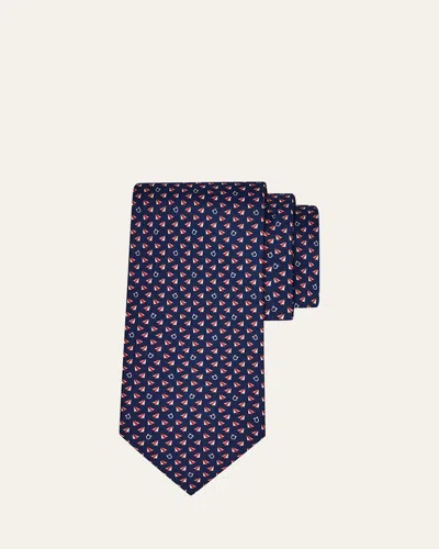 Ferragamo Men's Mail Print Silk Tie In Blue