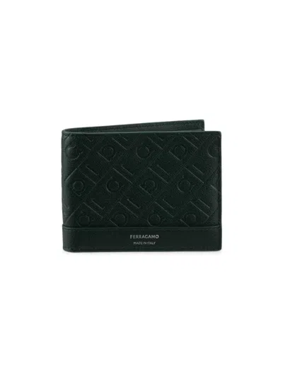 Ferragamo Men's Md Embossed Gancio Bi-fold Wallet In Green