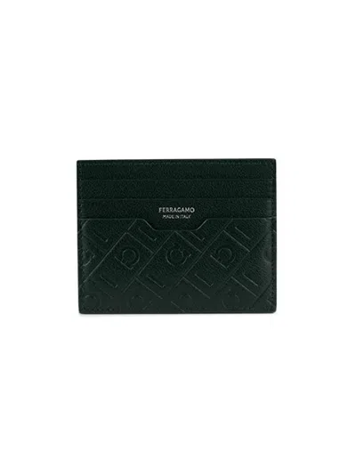Ferragamo Men's Md Embossed Gancio Card Holder In Green