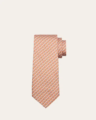 Ferragamo Men's Micro-elephant And Gancio Print Tie In Pink