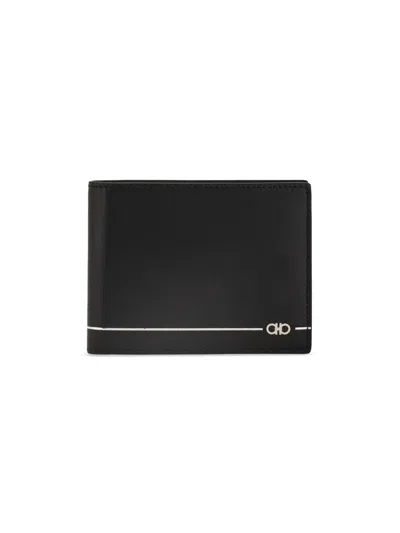 Ferragamo Men's Micro Gancini Leather Wallet In Black