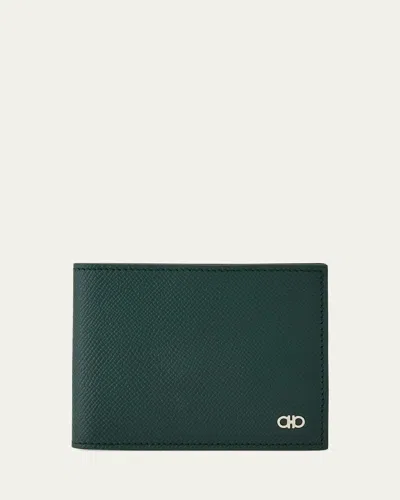FERRAGAMO MEN'S MICRO GANCIO GRAINED LEATHER BIFOLD WALLET