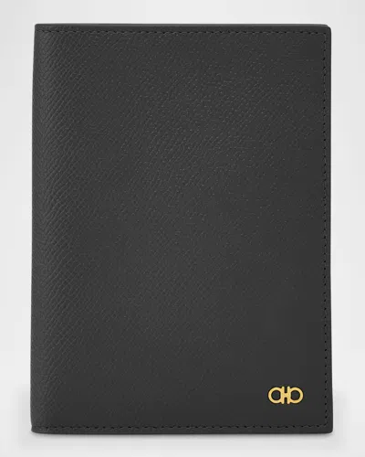 FERRAGAMO MEN'S MICRO-GANCIO LEATHER PASSPORT HOLDER