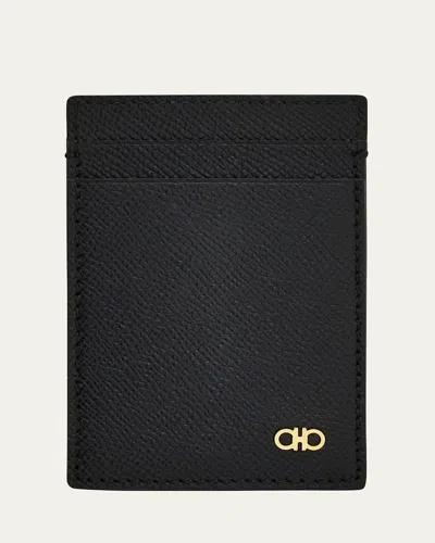 Ferragamo Men's Micro Gancio Money Clip Card Holder In Black