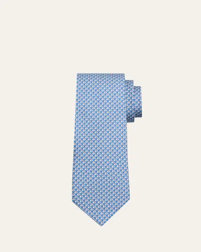 Ferragamo Men's Micro-sailboat Print Tie In Blue