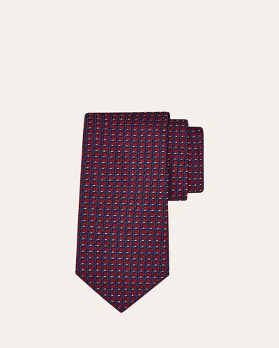 Ferragamo Men's Micro-geometric Jacquard Silk Tie In Burgundy