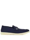 Ferragamo Leather Loafers With Gancini Ornament In Blue