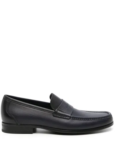 Ferragamo Logo-embossed Leather Loafers In Blue