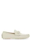 Ferragamo Stylish Round Toe Leather Loafers In White