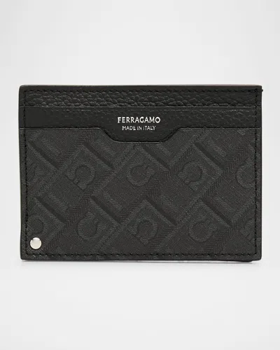 Ferragamo Men's Monogram Card Holder With Pullout Id Window In Black