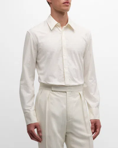 Ferragamo Men's Monogram Jacquard Dress Shirt In White