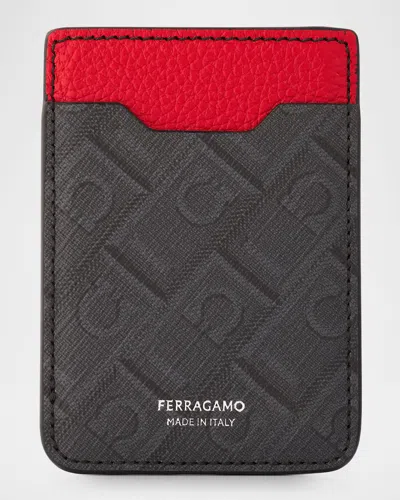 Ferragamo Men's Monogram Magsafe Card Holder In Black