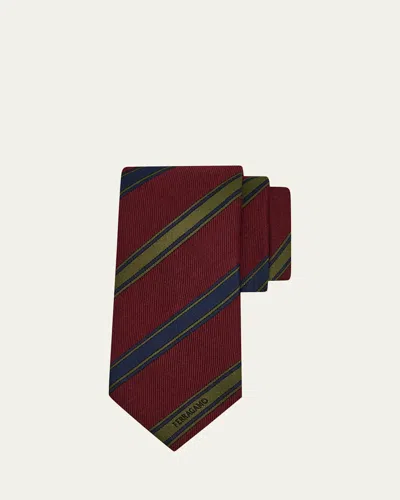 Ferragamo Men's Multi-stripe Logo Silk Tie In Burgundy