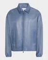 Ferragamo Zip-up Leather Jacket In Blue