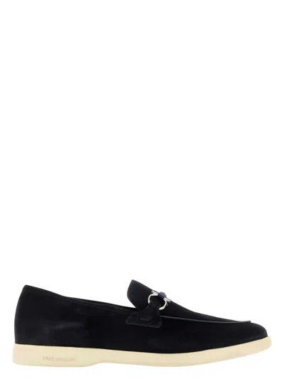 FERRAGAMO MEN'S NAVY SUEDE COSIMO LOAFERS