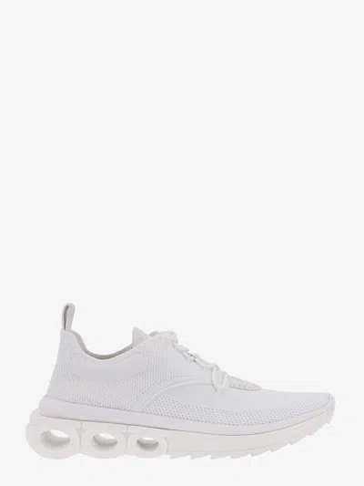 Ferragamo Men Nylon Sneakers With Iconic Gancini Sole In White