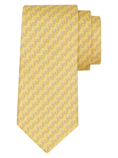 Ferragamo Men's Owl Gancio Silk Tie In Yellow