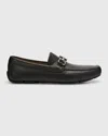 Ferragamo Men Parigi Gancini Leather Drivers Loafers Pebbled T Moro In Black