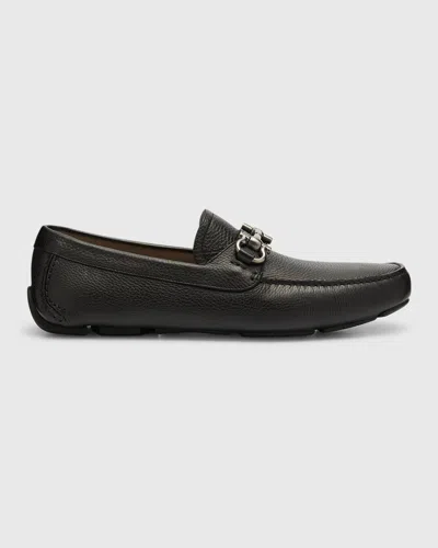 Ferragamo Men's Parigi Gancini Leather Drivers In Black