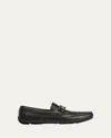 Ferragamo Men's Parigi Gancini Leather Drivers In Black