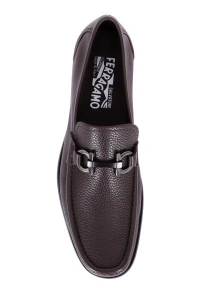 Ferragamo Men Parigi Pebbled Leather Hickory Loafers Shoes In Black