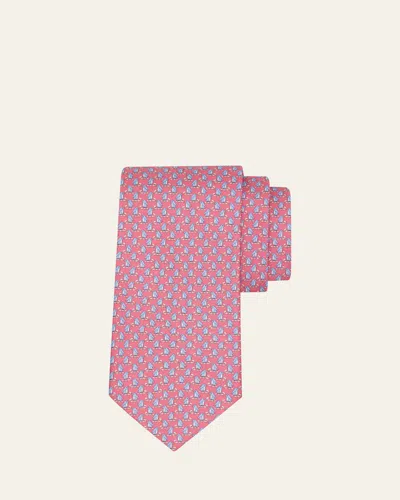 Ferragamo Men's Penguin On Sled Silk Tie In Pink