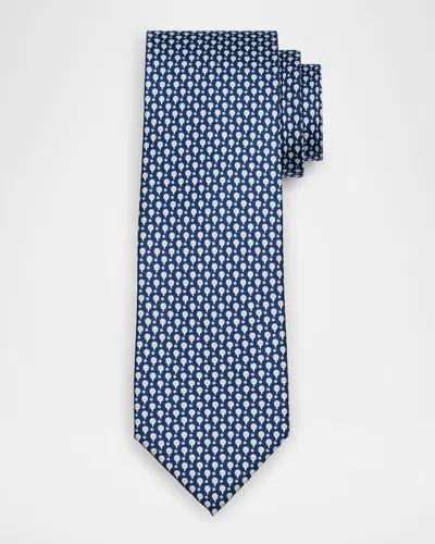Ferragamo Men's Ping Pong Paddle Printed Silk Tie In Gray