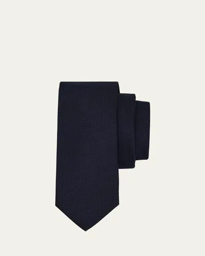 Ferragamo Men's Pique Silk Tie In Blue