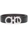 Ferragamo Men Polished Finish Gancini Reversible Belt In Black