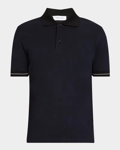 Ferragamo Men's Polo Shirt With Neck Signature In Blue