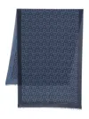 Ferragamo Wool Scarf With Fringed Edges And Geometric Pattern In Multi