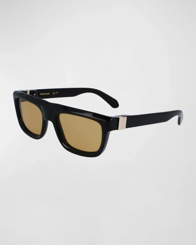 FERRAGAMO MEN'S PRISMA ACETATE SQUARE SUNGLASSES, 56MM
