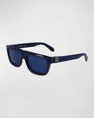 Ferragamo Men's Prisma Acetate Square Sunglasses, 56mm In Blue