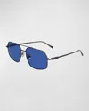 Ferragamo Men's Prisma Metal Aviator Sunglasses, 58mm In Dark Gunmetal/blue